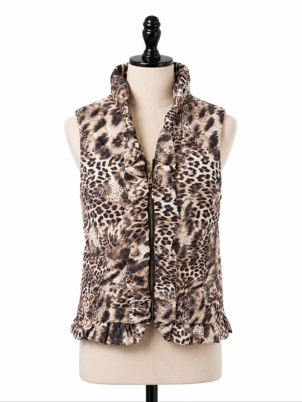NWT Multiples Women’s Small Animal Print Quilted Ruffle Zip Vest $79 MSRP